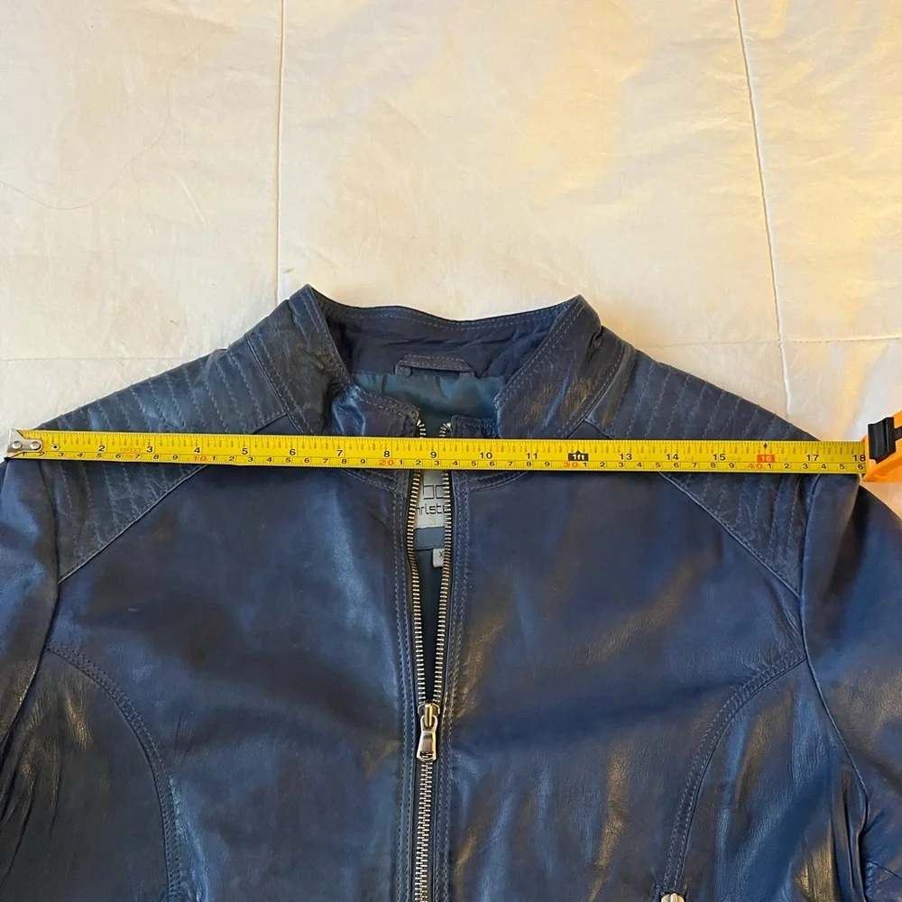 Leather BOD & Christensen Quilted Moto Jacket in Blue - Picture 4 of 9